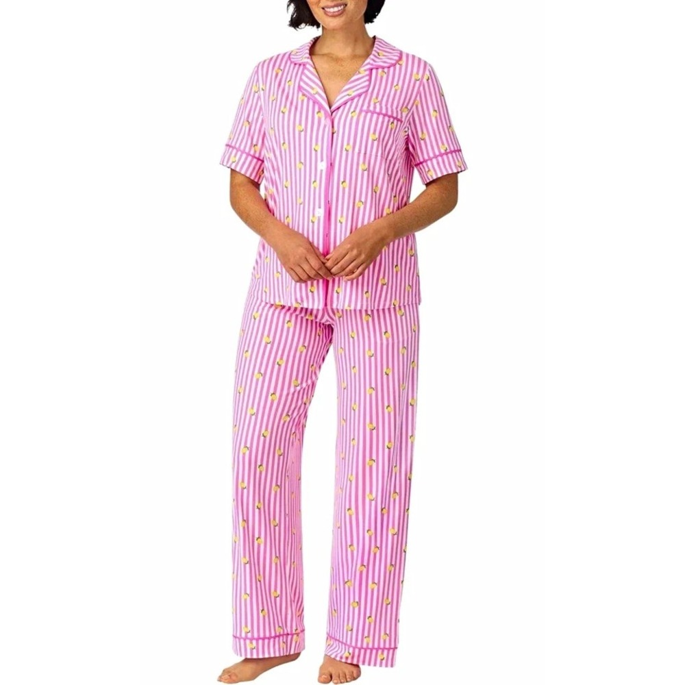 Room Service 2-Piece Notch Collar Pajama Set, Pink, Size: Large, New